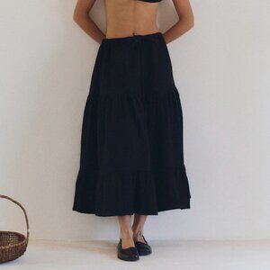482. MOCHA Rose Tiered Black Midi Skirt Cotton $228 NWT ONE SIZE